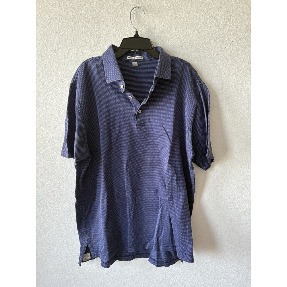 Peter Millar Men's Polo Shirt Size Large, Blue With White Stitching
